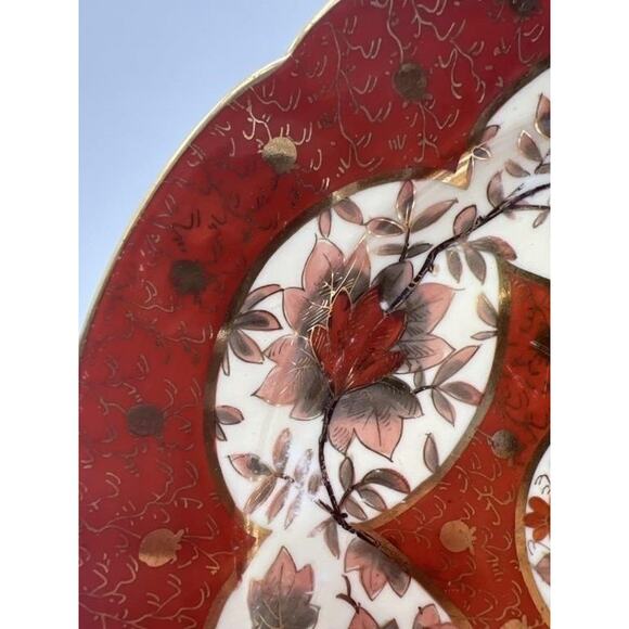 Antique C.F. Boseck Haida Austria Plates Pair Red Gold Scalloped 8" Japanesque - Picture 3 of 16